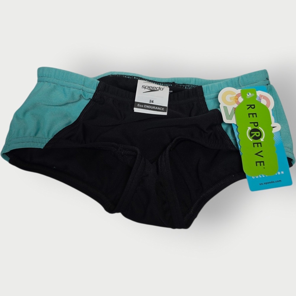 NEW Speedo Eco Endurance Turquoise/Black Swim Briefs Size 24‎ NWT Men's TAGS